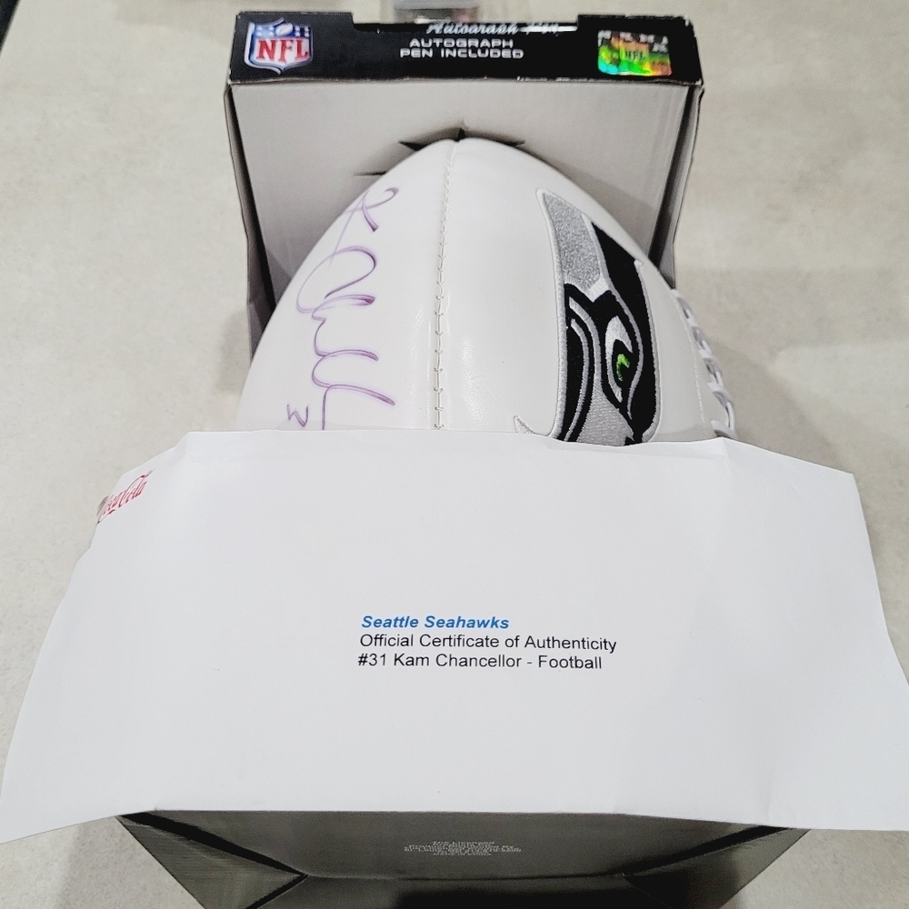 NFL Kam Chancellor Autographed Signed Football W/ Signing Pen W/Letter - Picture 4 of 7